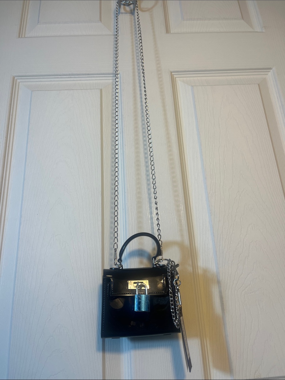 Kendall & Kylie Black Patent Mini Crossbody with Chain